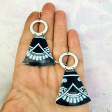 Load image into Gallery viewer, Deep Dark Blues Small Fans Tin Earrings