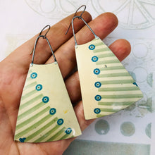 Load image into Gallery viewer, Teal Dots Upcycled Tin Long Fans Earrings