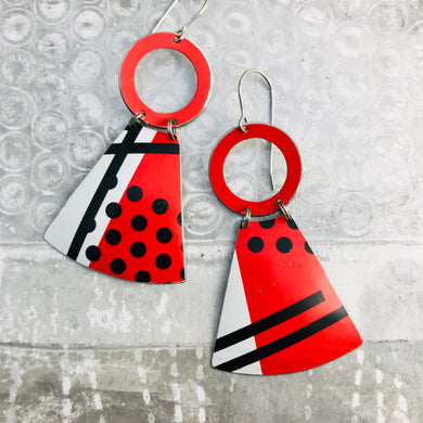 Black & White & Red Graphics Small Fans Tin Earrings