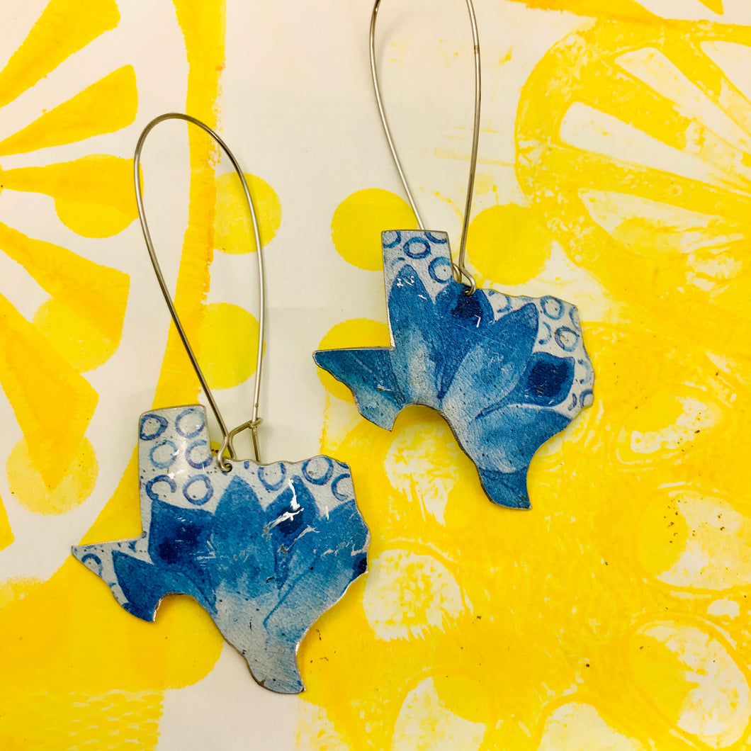Texas Blue Wildflowers Upcycled Tin Earrings