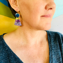 Load image into Gallery viewer, Pink Basket Weave and Flowers Small Fans Zero Waste Tin Earrings