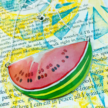 Load image into Gallery viewer, Watercolor Watermelon Slice Upcycled Tin Necklace