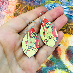 Golden Roosters Upcycled Little Pod Tin Earrings