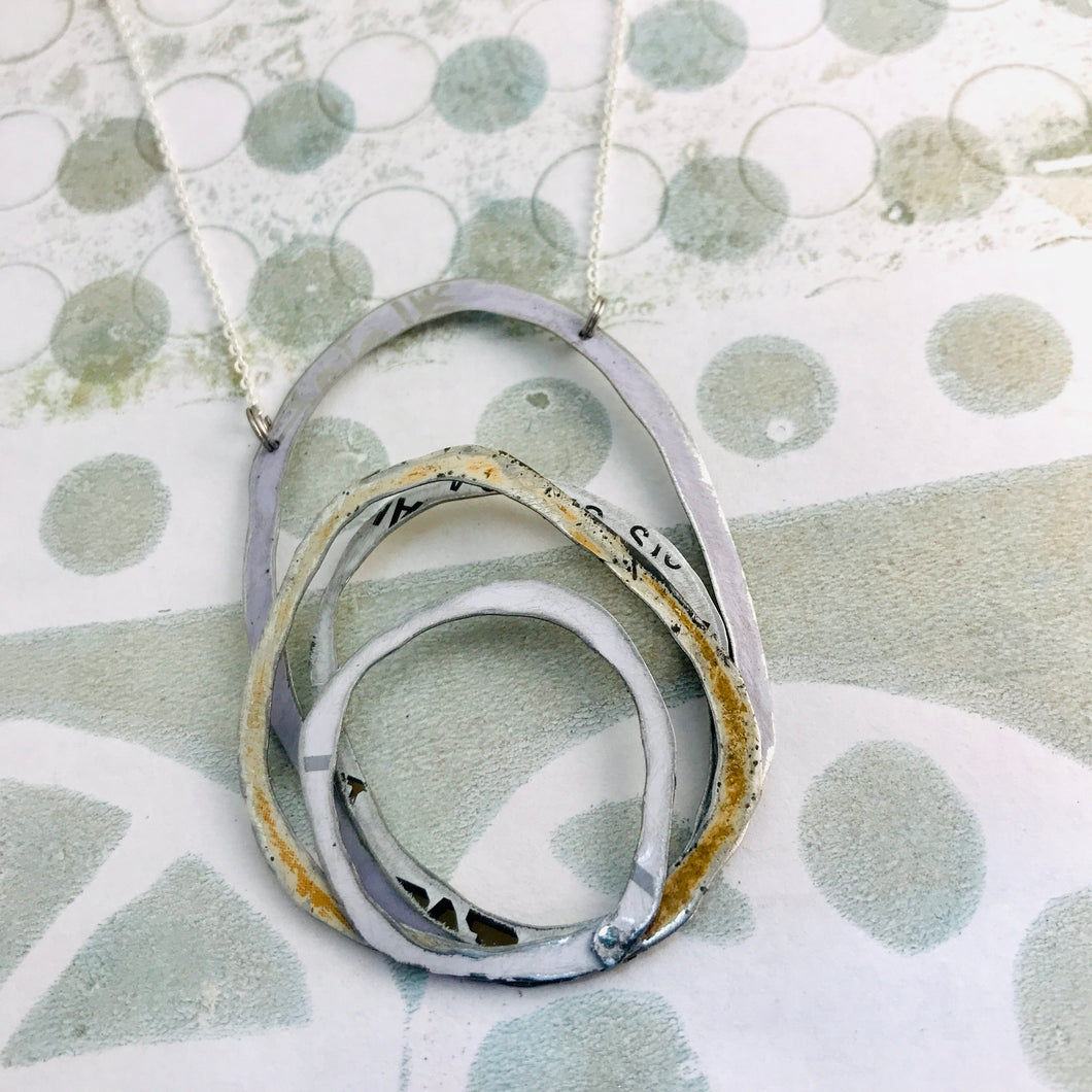Mixed White Scribbles Upcycled Tin Necklace