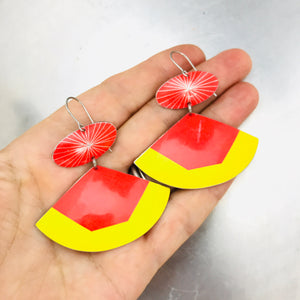 Bright Saffron & Scarlet Upcycled Tin Fan Earrings by Christine Terrell for adaptive reuse jewelry