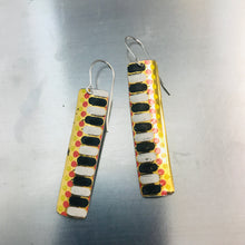 Load image into Gallery viewer, Dots &amp; Dashes on Gold Narrow Rectangle Tin Earrings