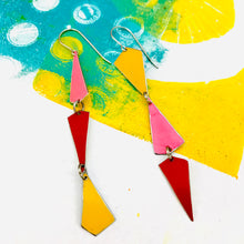 Load image into Gallery viewer, Goldenrod, Bubblegum &amp; Coral Small Narrow Kites Recycled Tin Earrings