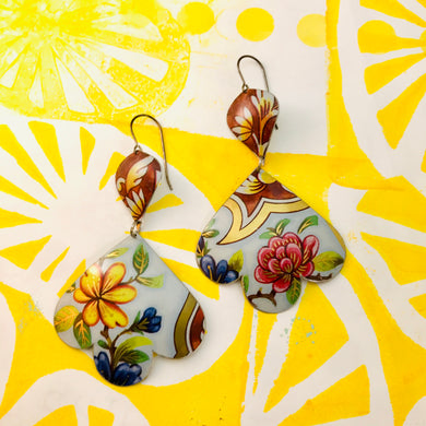 Big Flowers & Bark Trefoil Upcyled Tin Earrings