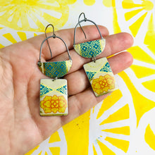 Load image into Gallery viewer, Vintage Yellow Rose Zero Waste Tin Earrings