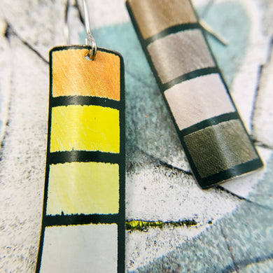 Sketchy Yellows & Grays Squares Rectangle Tin Earrings