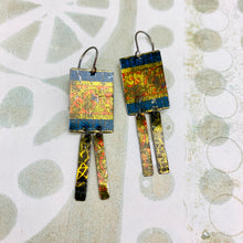 Load image into Gallery viewer, Antique Gold &amp; Blue Windows Upcycled Tin Earrings