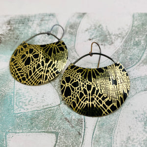 Golden Lace on Midnight Circles Upcycled Tin Earrings