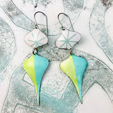 Load image into Gallery viewer, Retro Pale Aqua &amp; Chartreuse Rex Ray Zero Waste Tin Earrings
