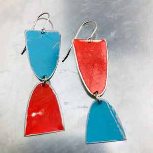 Mod Matte Red & Blue Arches Zero Waste Tin Earrings