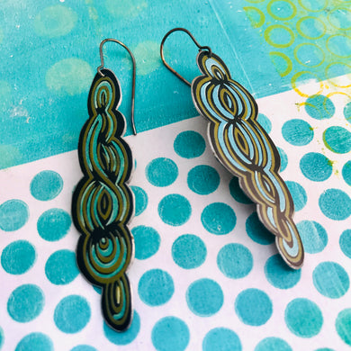 Cool Swirls Long Recycled Tin Earrings
