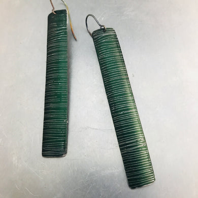 Etched Shimmery Forest Long Narrow Tin Earrings