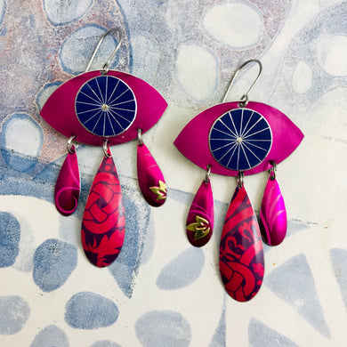 Shimmery Magenta & Purple Mati Tin Chandelier Earrings