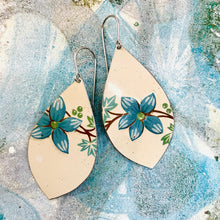 Load image into Gallery viewer, Powdery Blue Flowers Long Pod Tin Earrings