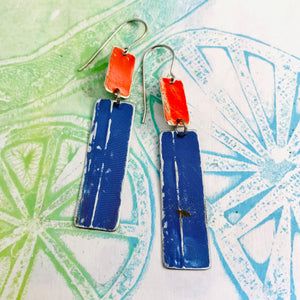 Bright Red & Blue Recycled Tin Earrings