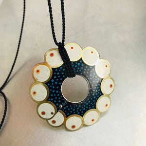 Circle of Red Dotted Pearls Upcycled Tin Necklace
