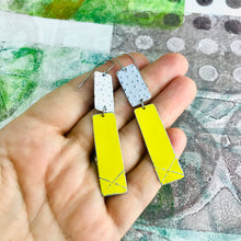Load image into Gallery viewer, Bright Yellow &amp; White Recycled Tin Earrings