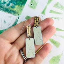 Load image into Gallery viewer, Palest Celery &amp; Vintage Capsule Pattern Recycled Tin Earrings
