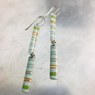 Vintage Aqua Narrow Rectangle Tin Earrings