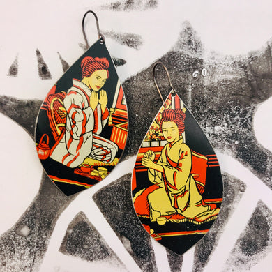 Japanese Tea Ceremony Long Pod Tin Earrings