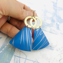 Load image into Gallery viewer, Cornflower Blue &amp; Gold Small Fans Tin Earrings
