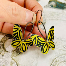 Load image into Gallery viewer, Black and Gold Small Butterflies Upcycled Tin Earrings