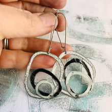Load image into Gallery viewer, Mixed Whites and Black Smaller Scribbles Upcycled Tin Earrings