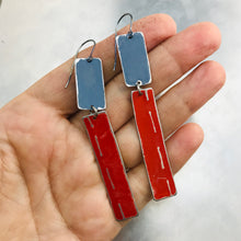 Load image into Gallery viewer, Rustic Matte Gunmetal &amp; Red Zero Waste Tin Earrings