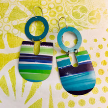 Load image into Gallery viewer, Beachy Blues Chunky Horseshoes Zero Waste Tin Earrings