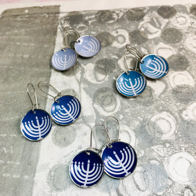 Menorah Tiny Dot Upcycled Tin Earrings