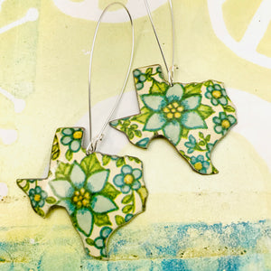 Lots of Blue Flowers Texas Upcycled Tin Earrings