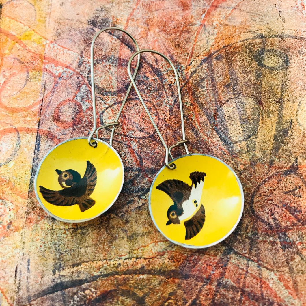 Flying Songbirds Medium Basin Upcycled Tin Earrings