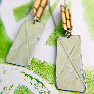 Palest Celery & Vintage Capsule Pattern Recycled Tin Earrings
