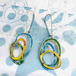 RESERVED for EM — Leaf, Lake & Lemon Too Smaller Scribbles Upcycled Tin Earrings