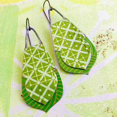 Apple Green Lattice Recycled Tin Earrings