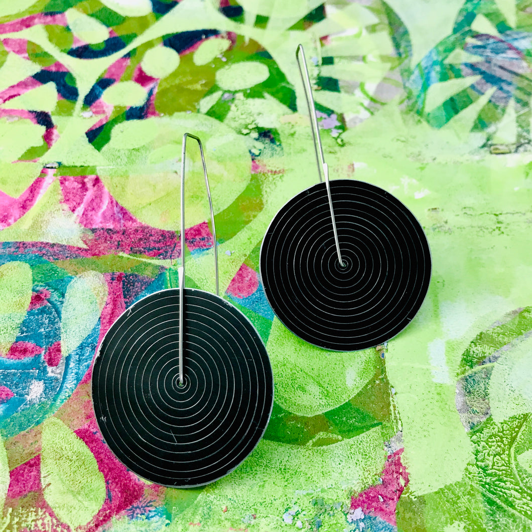 Contemporary Black Concentric Circle Big Recycled Tin Earrings