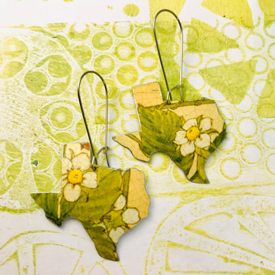 Strawberry Blossoms Texas Upcycled Tin Earrings