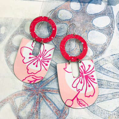 Pink Hibiscus Chunky Horseshoes Zero Waste Tin Earrings