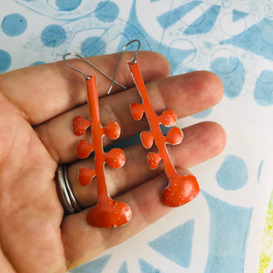 Deep Reddish Orange Matisse Leaves Upcyled Tin Earrings