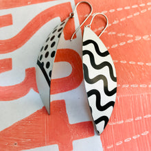 Load image into Gallery viewer, Black &amp; White Lines Upcycled Tin Leaf Earrings