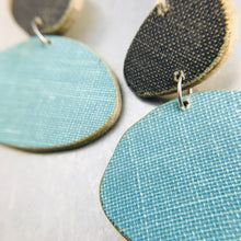 Load image into Gallery viewer, Book Pebbles Charcoal &amp; Aqua Recycled Book Cover Earrings