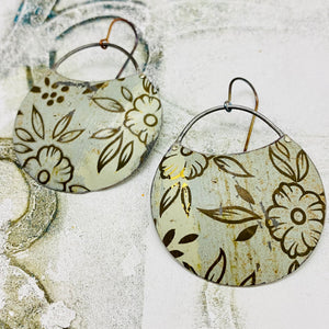 Vintage Bronze-y Flowers Upcycled Circle Earrings