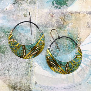 Teal & Gold Crescent Circles Upcycled Tin Earrings