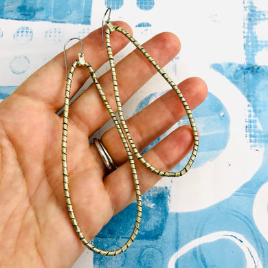 Spiraled Tin Big Frosted Cream Teardrop Earrings