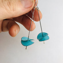 Load image into Gallery viewer, Bright Aqua &amp; Red Radio Waves Zero Waste Tin Earrings