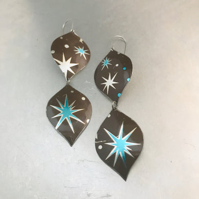 Mod Chocolate Aqua Starbursts Zero Waste Tin Earrings